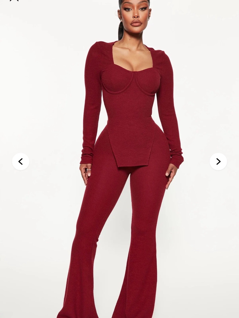 Fashion Nova Long Sleeve Burgundy Set